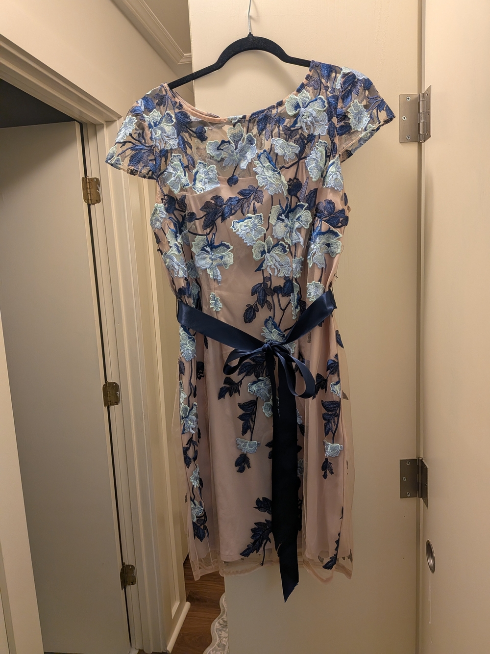 Adrianna Papell Dres Navy/Light Blue Floral Embroidery 16P
